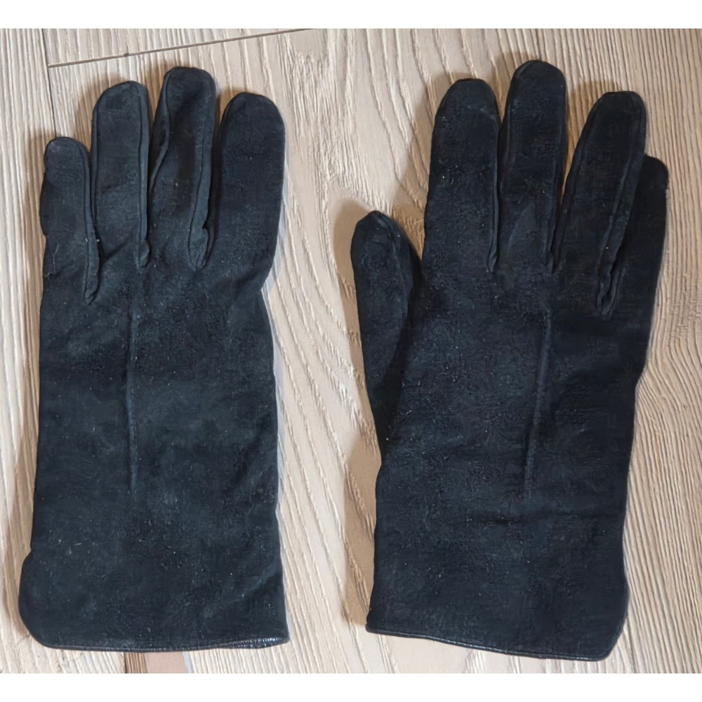 Aris Black Suede Gloves Mens Medium Knit Lined Winter Warm Formal Dress Gloves